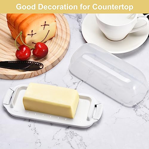 Butter Dish with Clear Lid, Butter Container Holds for Countertop, Unbreakable Butter Keeper for Home Kitchen Decor, Perfect for East/West Coast Butter, BPA-free, Microwave/Dishwasher Safe (White)