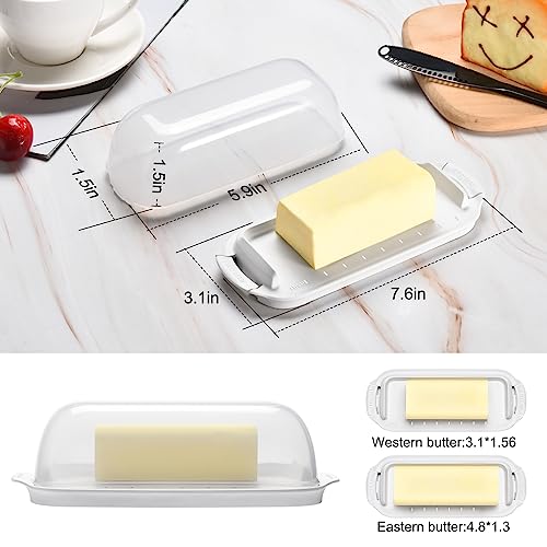 Butter Dish with Clear Lid, Butter Container Holds for Countertop, Unbreakable Butter Keeper for Home Kitchen Decor, Perfect for East/West Coast Butter, BPA-free, Microwave/Dishwasher Safe (White)