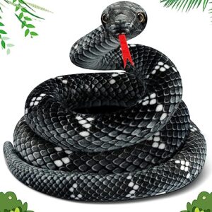hiboom giant snake plush large stuffed animal snake realistic stuffed snake lifelike plush snake toy gifts for birthday party prank props (black, gray, 71 inch)