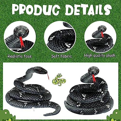 Hiboom Giant Snake Plush Large Stuffed Animal Snake Realistic Stuffed Snake Lifelike Plush Snake Toy Gifts for Birthday Party Prank Props (Black, Gray, 71 Inch)