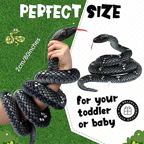 Hiboom Giant Snake Plush Large Stuffed Animal Snake Realistic Stuffed Snake Lifelike Plush Snake Toy Gifts for Birthday Party Prank Props (Black, Gray, 71 Inch)