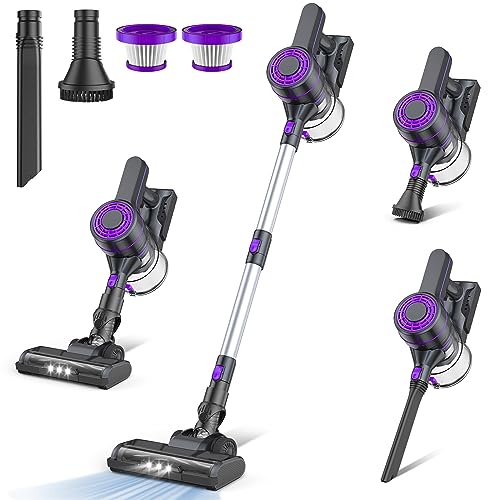 EICOBOT Cordless Vacuum Cleaner,20000Pa Powerful Cordless Vacuum,35 Mins Runtime,Detachable Battery,1.5L Dust Cup,6 in 1 Lightweight Quiet Stick Vacuum Cleaner for Hardwood Floor Pet Hair,Car,Grape