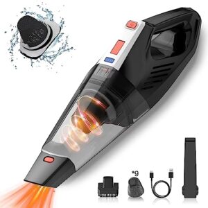 hihhy handheld vacuum cleaner,cordless car hand held vacuum,small portable rechargeable 9000pa high power vac with 2 nozzles,usb-c cable,9 filter for car,home and office