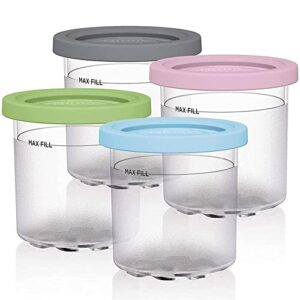 containers replacement for ninja creami pints and lids - 4 pack, 16oz cups compatible with nc301 nc300 nc299amz series ice cream maker - dishwasher safe, leak proof lids pink/mint/grey/blue