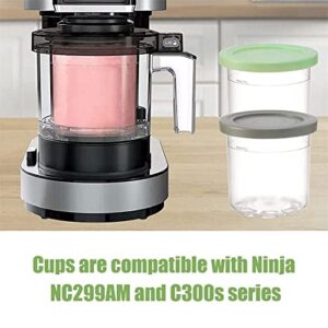 Containers Replacement for Ninja Creami Pints and Lids - 4 Pack, 16oz Cups Compatible with NC301 NC300 NC299AMZ Series Ice Cream Maker - Dishwasher Safe, Leak Proof Lids Pink/Mint/Grey/Blue