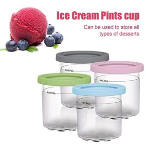 Containers Replacement for Ninja Creami Pints and Lids - 4 Pack, 16oz Cups Compatible with NC301 NC300 NC299AMZ Series Ice Cream Maker - Dishwasher Safe, Leak Proof Lids Pink/Mint/Grey/Blue