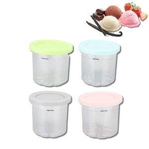 rosvola ice cream pint container with silicone lid replacement for ninja creami, compatible with nc299amz & nc300s series creami ice cream makers, bpa free and dishwasher safe (4 pack)