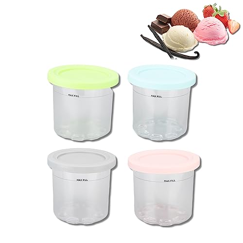 Rosvola Ice Cream Pint Container with Silicone Lid Replacement for Ninja Creami, Compatible with NC299AMZ & NC300s Series Creami Ice Cream Makers, BPA Free and Dishwasher Safe (4 Pack)