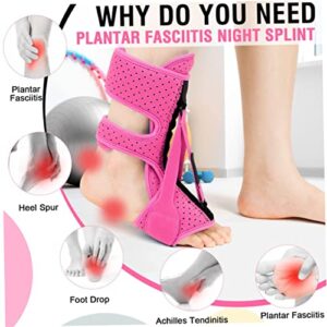 Quflaivy Plantar Fasciitis Night Splint Lightweight Foot Drop Brace Relief Heel Pain Foot Drop Ankle Support for Men Women Pink