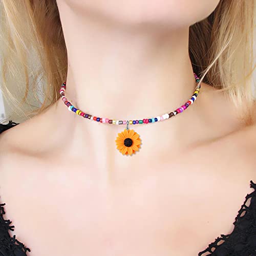 BFF Necklace For Women 2 - Handmade Colourful Beaded Charm Necklace Friendship Necklace Best Friend Necklace Jewellery Gift For Women Teenage Girls (Sunflower)