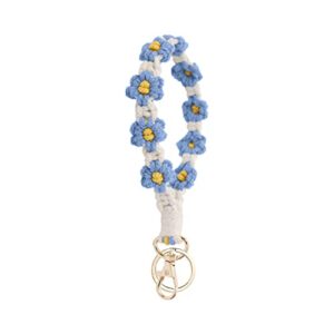 walxink blue flower handmade wristlet keychain for women with key ring macrame lanyards for keys sturdy keychain for car keys