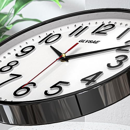 GLVSAE Wall Clock 12 Inches Non-Ticking Wall Clocks Battery Operated Non Ticking Large Easy to Read with Stereoscopic Dial Ultra-Quiet Movement Quartz for Office Classroom School Home Bedroom Kitchen