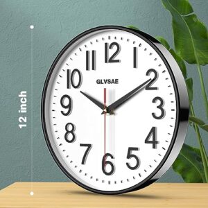 GLVSAE Wall Clock 12 Inches Non-Ticking Wall Clocks Battery Operated Non Ticking Large Easy to Read with Stereoscopic Dial Ultra-Quiet Movement Quartz for Office Classroom School Home Bedroom Kitchen