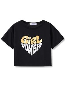 black girl power crop top for little & big girls - cool summer t-shirt clothes tween size 7/8