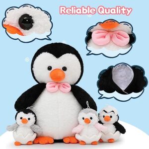 Karister Penguin Stuffed Animal Plush 16.5" with 3 Baby Penguins,Penguin Gifts for Kids,Women,Girl,Boy,Mini Penguin Plush,Stuffed Penguin Toy for Birthday, Christmas, Children's Day.