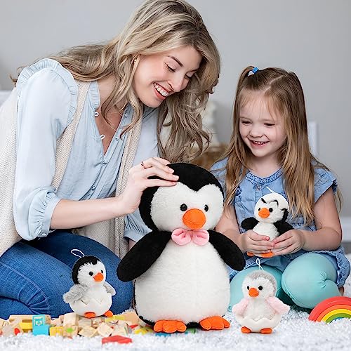 Karister Penguin Stuffed Animal Plush 16.5" with 3 Baby Penguins,Penguin Gifts for Kids,Women,Girl,Boy,Mini Penguin Plush,Stuffed Penguin Toy for Birthday, Christmas, Children's Day.