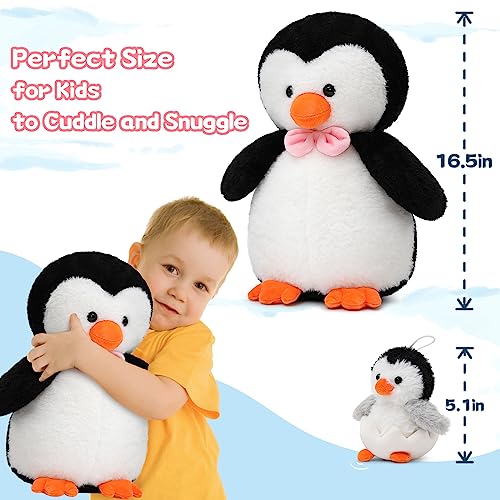 Karister Penguin Stuffed Animal Plush 16.5" with 3 Baby Penguins,Penguin Gifts for Kids,Women,Girl,Boy,Mini Penguin Plush,Stuffed Penguin Toy for Birthday, Christmas, Children's Day.