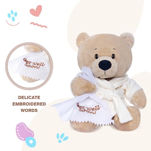 My OLi 9" Teddy Bear Stuffed Animal Plush Toys Soft Bear Dressed in Bathrobe with Soothing Towel “Get Well Soon” Soft Plush Bear Toy Bedtime Gifts for Baby Kids Girls Boys，Beige