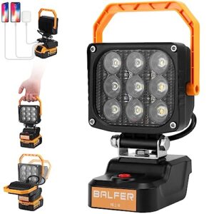 work light for dewalt 20v battery - 48w 4800lm, 1 year standby, 3 charging ports, 4 modes cordless led work light for dewalt 18/20v battery, flashlight for outdoor, underhood, construction, camping