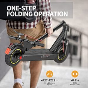 ESKUTE MAX Electric Scooter, 450W Motor, up to 18.6 Mph and 35 Miles Range, 10" Solid Tires Commuter Electric Scooter for Adults, Folding Commuting Electric Scooter with Double Braking System and App