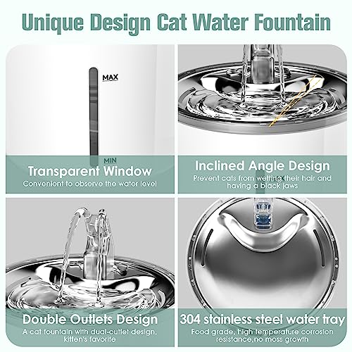 Cat Water Fountain, 108oz/3.2L Cat Fountain with Stainless Steel Tray, Ultra Quiet Pet Water Fountain for Cats Inside with Triple Filtration Cat Fountain Water Bowl, for Cats, Small Dogs