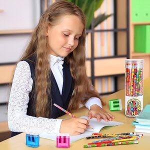 Aodaer 144 Pieces Welcome Back to School Pencils and Pencil Sharpeners First Day of School Student Pencils with Erasers and Bucket for Classroom Reward Prizes School Supplies,12 Styles