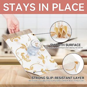 RAY STAR Shelf Liner, 12 Inch x 10 Feet Non Adhesive Golden Leaves Floral Cabinet Liner for Pantry Drawer Vanity, Strong Grip Non Slip Waterproof, Shelf Liners for Kitchen Cabinets Organization