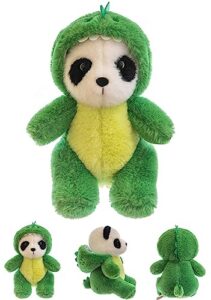 casagood cute stuffed panda animal cosplay as dinosaur plush toys soft panda toy in dinosaur costume great panda plushies gift for kids and lovers,12 inch