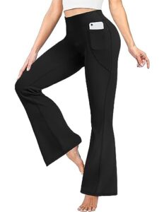 pinspark women's ribbed bootcut yoga pants with pockets high waisted 31" lenght pants elastic leggings flare workout pants black m