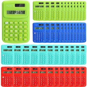 48 pcs pocket calculator handheld calculator standard function calculator cute mini calculator with button battery, 8 digit display, basic office calculators for kids teachers, 4 colors (bright color)