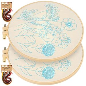 nolitoy 2 sets embroidery kit, floral stamped cross stitch kit for starter diy crafts including embroidery hoops threads needles