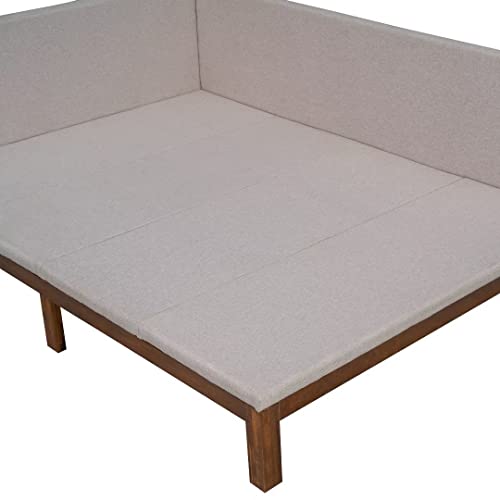 Ayvbir Sofa Bed Full Size Upholstered Daybed,Classic Mid-Century Simple Modern Design Daybed Frame with Linen Fabric Bed Sofa for Bedroom Living Room,Beige