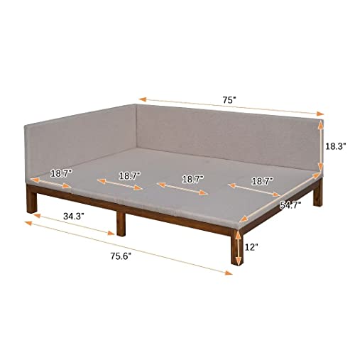 Ayvbir Sofa Bed Full Size Upholstered Daybed,Classic Mid-Century Simple Modern Design Daybed Frame with Linen Fabric Bed Sofa for Bedroom Living Room,Beige