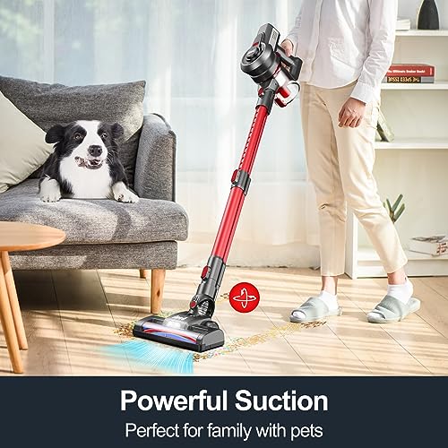 INSE Cordless Vacuum Cleaner, 6 in1 Battery Vacuum Cleaner Rechargeable, Powerful Stick Vacuum 2200m-Ah Up to 45 Mins Runtime, Lightweight Handheld Vacuum Cleaner for Hard Floor Carpet Pet Hair