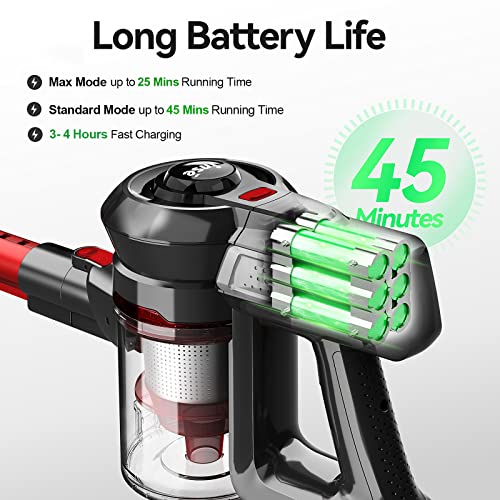 INSE Cordless Vacuum Cleaner, 6 in1 Battery Vacuum Cleaner Rechargeable, Powerful Stick Vacuum 2200m-Ah Up to 45 Mins Runtime, Lightweight Handheld Vacuum Cleaner for Hard Floor Carpet Pet Hair