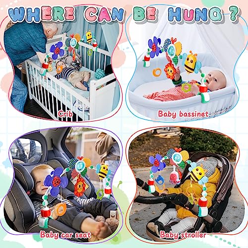 Baby Stroller Arch Toy, Adjustable Baby Stroller Car Seat Toys for Babies 0-6 months, Montessori Sensory Infant Travel Crib Bouncer Bassinet Activity Arch Toys for Toddler Boy Girl 0 3 6 9 12 Months