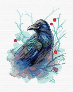 counted cross-stitch kit on aida canvas with raven. fabulous ornament 7.09x9.06 inches 130cs. marvelous for art & craft amateurs