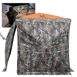 hunthor hunting blind, 270° see through hunting ground blinds with silent zipper and orange blind cap, portable 2-3 person pop up hunting tent for deer and turkey hunting with carry bag