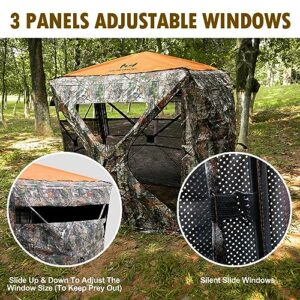 Hunthor Hunting Blind, 270° See Through Hunting Ground Blinds with Silent Zipper and Orange Blind Cap, Portable 2-3 Person Pop Up Hunting Tent for Deer and Turkey Hunting with Carry Bag