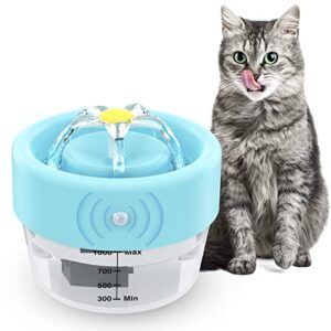 cat water fountain, smart pet water fountain dispenser with filter for cat dog, wireless & battery operated pet water bowl quiet fountain 1000ml