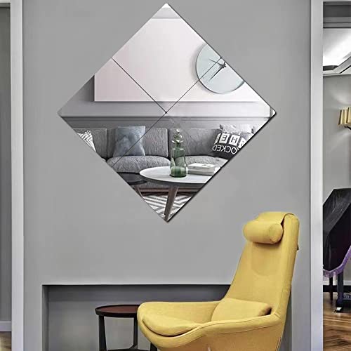 Jitejoe Wall Mirror Tiles,8''x8''x4PCS,Full Length Tiles,Flexible Full Body Mirror for Bedroom,Living Room,Acrylic Wall-Mounted Mirrors,Frameless Tiles (8''x8''-4PCS)