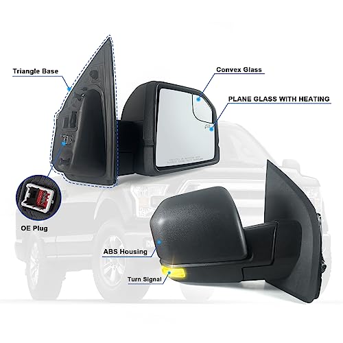 Lqito Right Passenger Side Door Mirror with Blind Spot Glass Assembly Fits 2015-2020 Ford F150 With Turn Signal Light Power Heated (6Pins) Replaces: ‎FL3Z17682CB