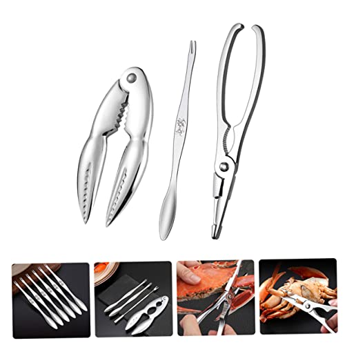 UPKOCH 3pcs Crab Eating Tool Stainless Steel Forks Shears Heavy Duty Oyster Crackers Crab Leg Utensils Seafood Eating Utensils Seafood Utensils Crab Opener Clamp Crab Clamp Crab Leg Clamp