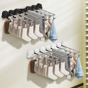 obloved 2 pack clothes drying rack wall mount, 20 clips stainless steel sock drying rack, laundry drying rack with clips for socks, bras, towels, underwear, clothes (white)