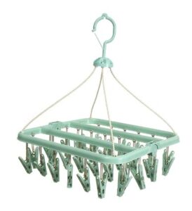 alladaga clothes drying hanger with 32 clips and drip foldable hanging rack (light green)