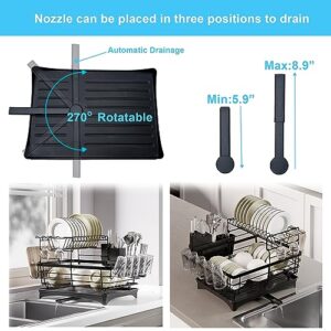 MontNorth Dish Drying Rack for Kitchen Counter, Large Rust-Proof Dish Strainer with Drainboard,2 Tier Dish Drainers with Utensil Holder, Cups Holder,Space-Saving, Easy to Assemble,Black