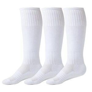 epeius kids soccer socks boys knee high socks with non-slip grip team tube socks kids girls softball baseball socks for youth kids multi-sport socks 7-10 years white 3 pack