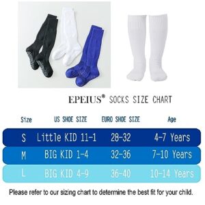 EPEIUS Kids Soccer Socks Boys Knee High Socks with Non-Slip Grip Team Tube Socks Kids Girls Softball Baseball Socks for Youth Kids Multi-Sport Socks 7-10 Years White 3 Pack