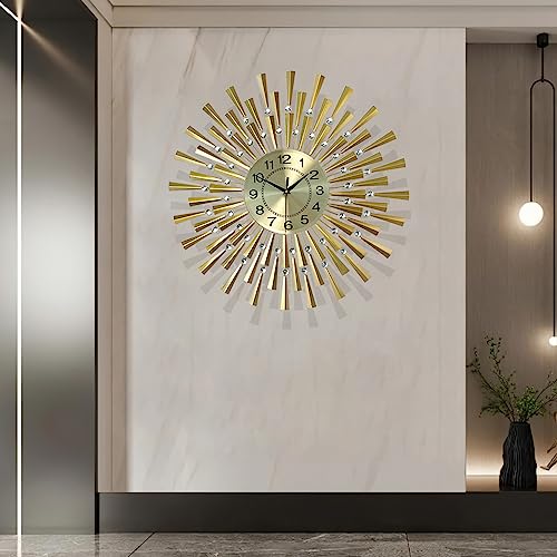 SHUNZY Large Wall Clocks for Living Room Decor Modern Gold Silent Wall Clock Battery Operated Non-Ticking for Bedroom Kitchen Office Home Decorative 24 Inch Retro Crystal Clocks Wall Decor for House