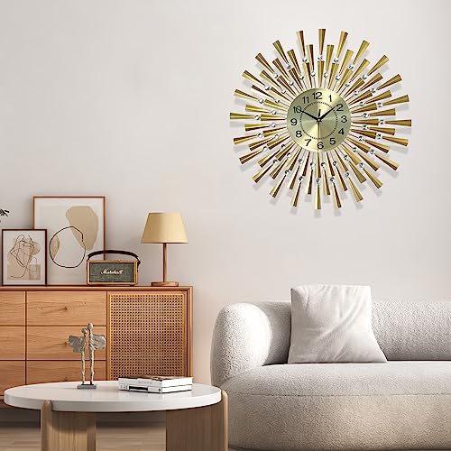 SHUNZY Large Wall Clocks for Living Room Decor Modern Gold Silent Wall Clock Battery Operated Non-Ticking for Bedroom Kitchen Office Home Decorative 24 Inch Retro Crystal Clocks Wall Decor for House